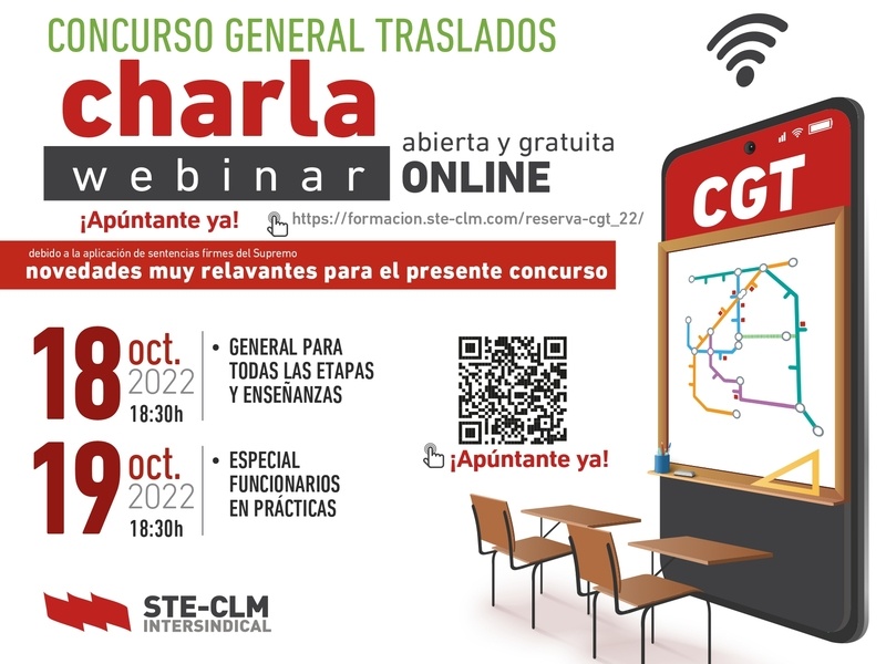 CONCURSO DE TRASLADOS 2022-23: Charlas para todo el profesorado (18 y 19 octubre, 18:30 h)