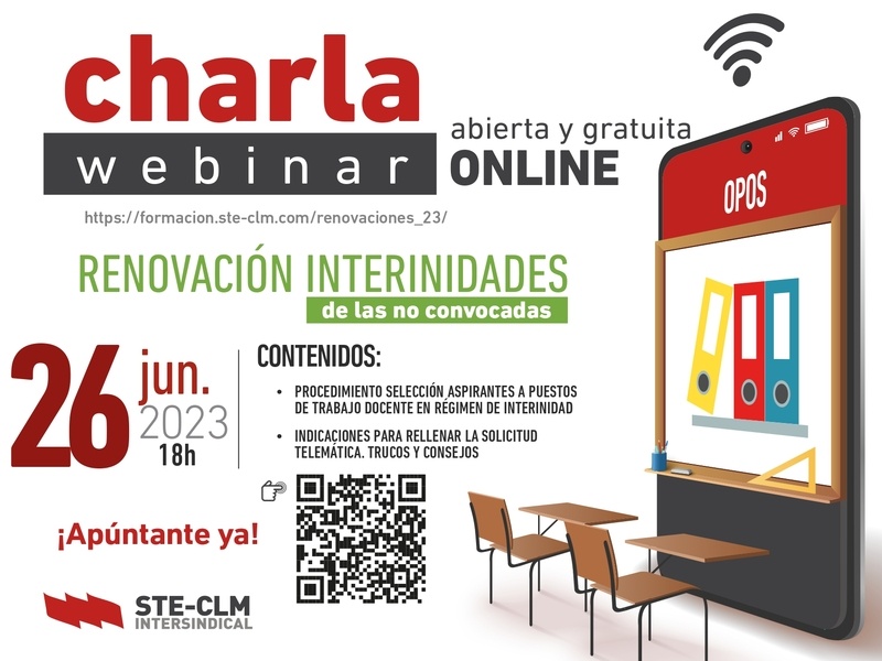RENOVACIÓN INTERINOS/AS CLM: Charla Online (Lunes 26 junio, 18 h)