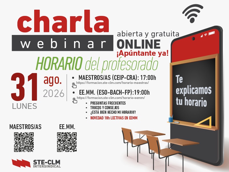 CHARLA HORARIOS DEL PROFESORADO 2026-27: Online, abierta y gratis (Lunes 31 agosto, 17 h y 19 h)